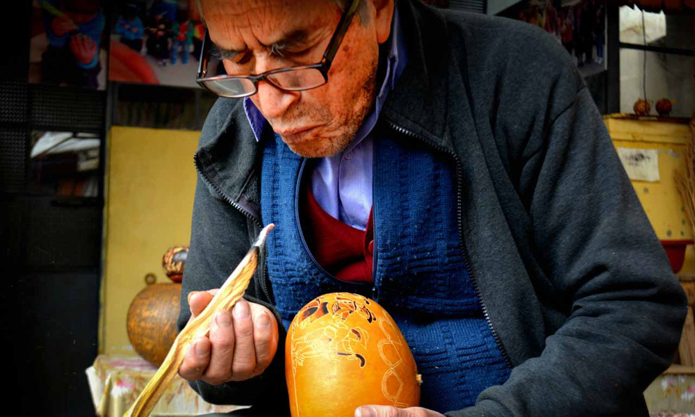 Peruvian Carved Gourds in Huancayo, Peru