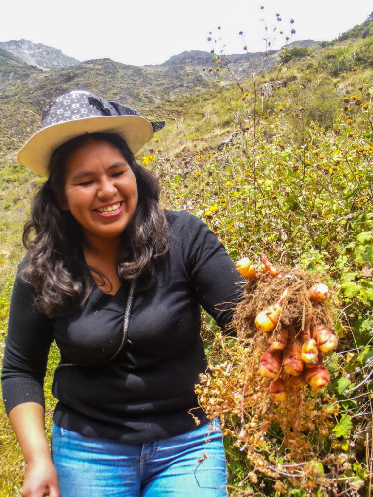 Clara Meza working the fields in Laraos